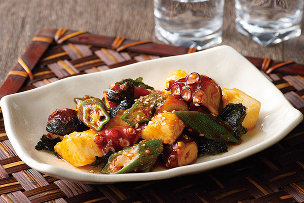 たことオクラと長芋の韓国風和え