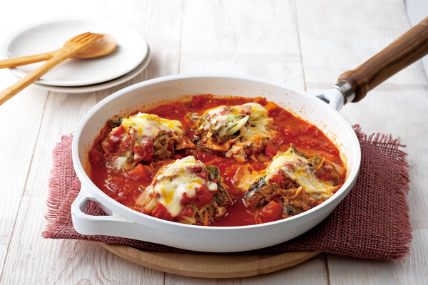 ワンパンで！白菜とさば缶のラザニア風