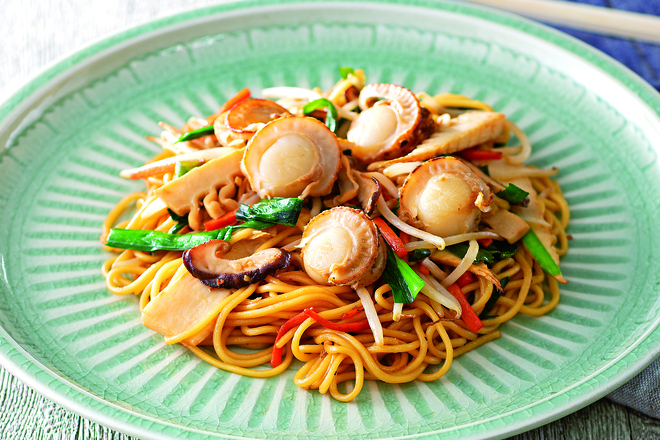 ベビーほたてのさっぱり焼きそば