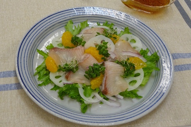 かんぱちとれんこんのカルパッチョ