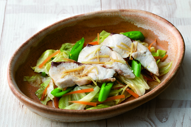 ひらまさと春野菜の中華蒸し