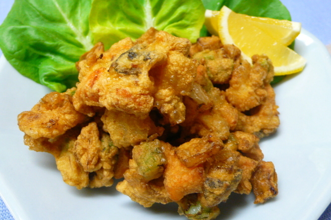 鮭とアスパラの落とし揚げ