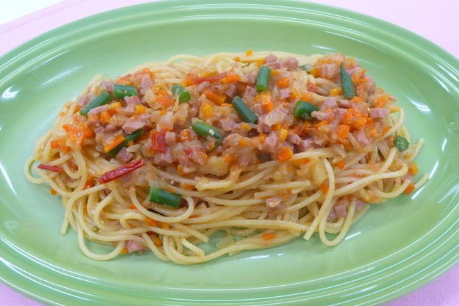 スパムの味噌風味パスタ