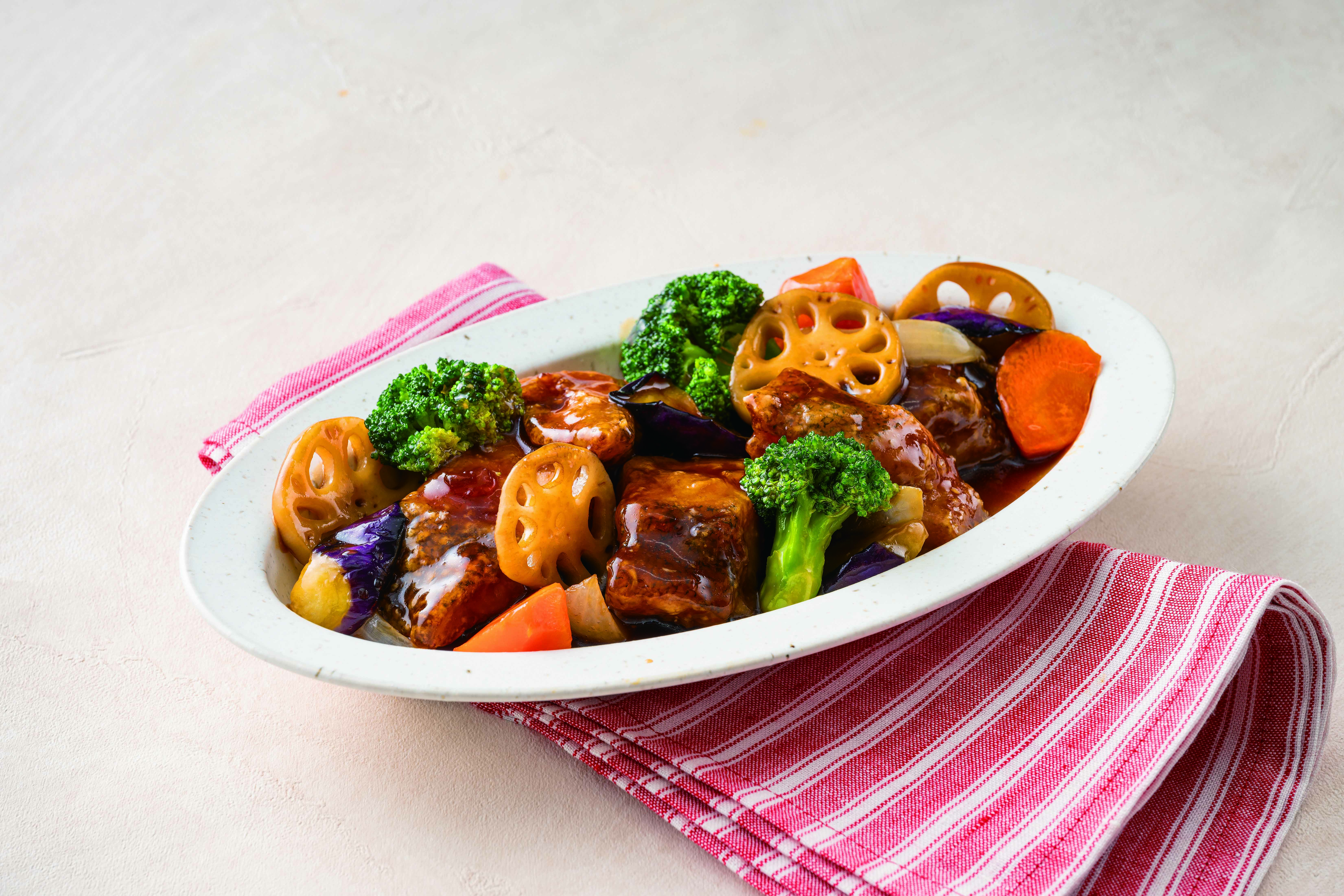 赤かれいと根菜の黒酢あんかけ