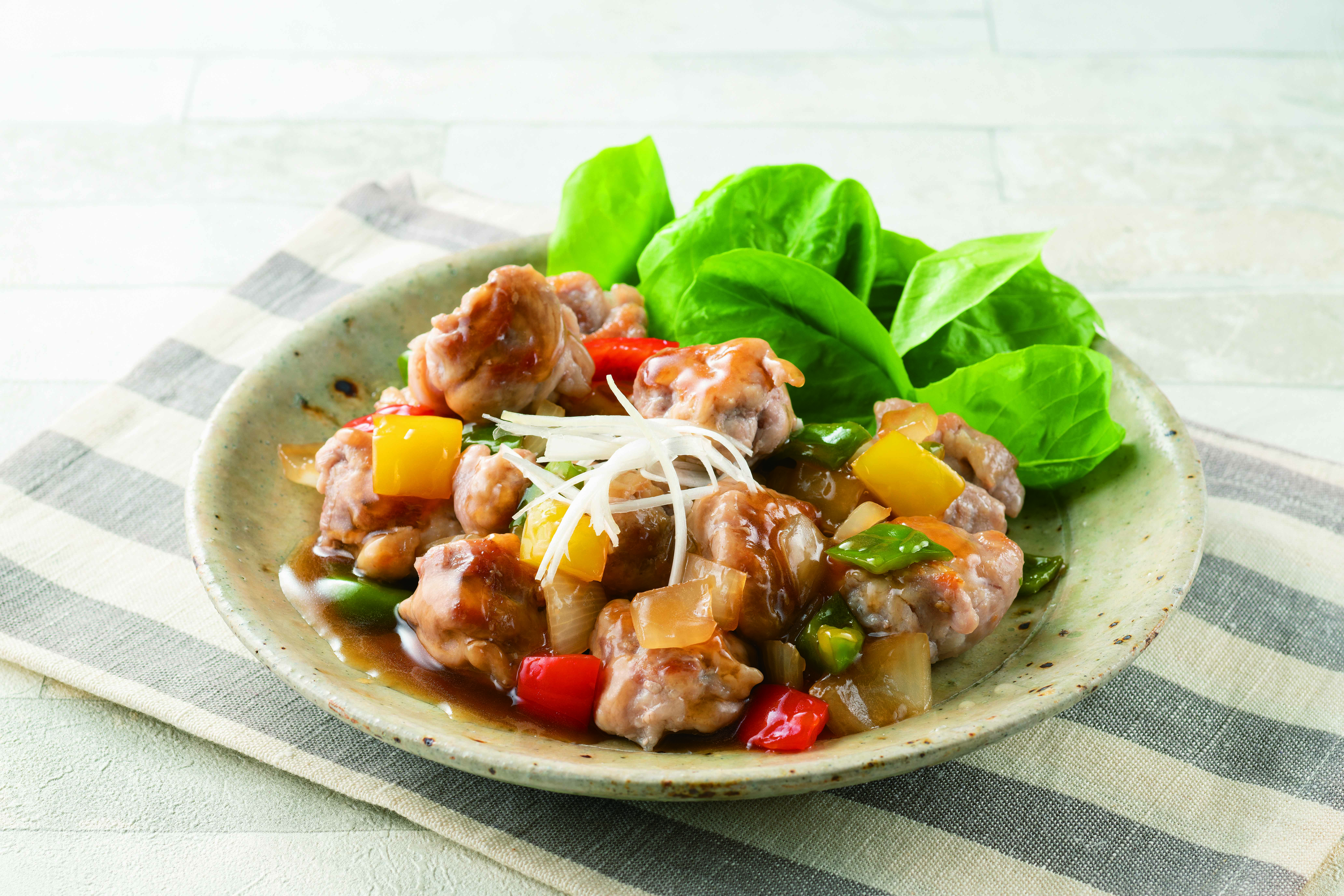 豚こま切れの甘酢あんかけ